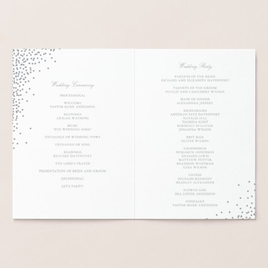 Programmes de mariage à points de confettis en feu (Intérieur)