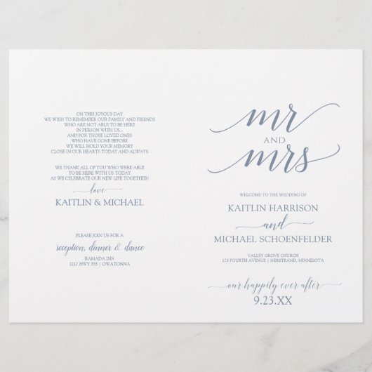 Programmes de mariage à typographie élégante Dusty (Devant)