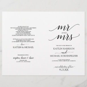 Programmes de mariage à typographie élégante en no