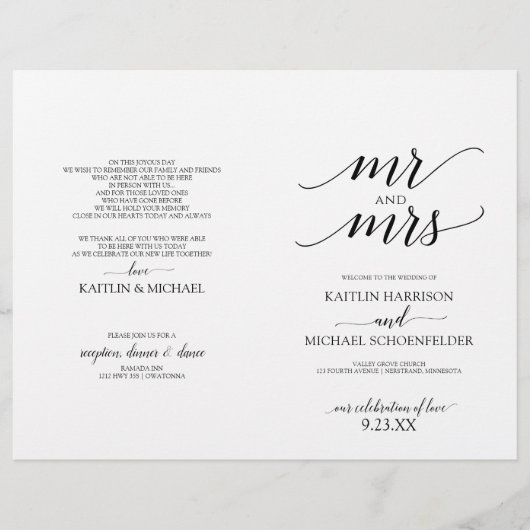 Programmes de mariage à typographie élégante en no (Devant)