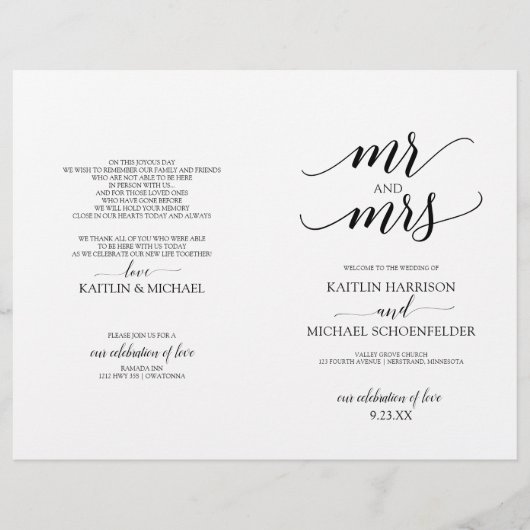 Programmes de mariage à typographie élégante en no (Devant)