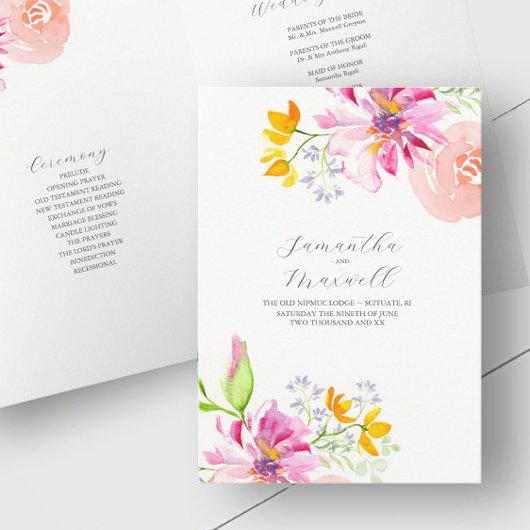 Programmes de mariage Aquarelle Floral Plié
