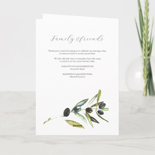 Programmes de mariage Aquarelle Olive plié (Dos)