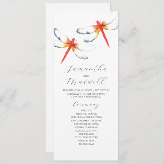 Programmes de mariage Aquarelle rouge libellule (Devant / Derrière)
