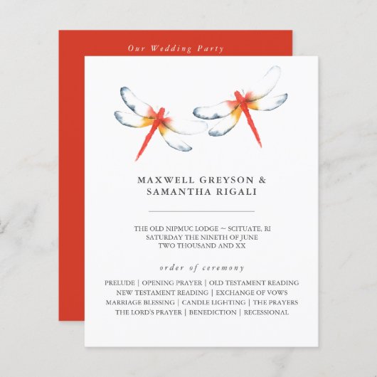 Programmes de mariage Aquarelle rouge libellule (Devant / Derrière)