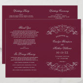 Programmes de mariage argentés vintage bordeaux (Devant / Derrière)
