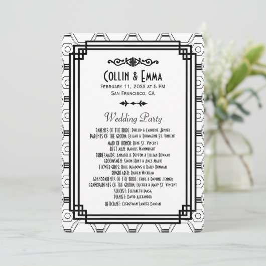 Programmes de mariage Art Déco Blanc & Noir (Debout devant)