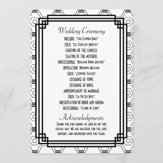 Programmes de mariage Art Déco Blanc & Noir (Dos)