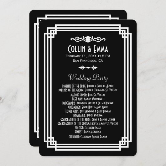 Programmes de mariage Art Déco Noir & Blanc simple (Devant / Derrière)
