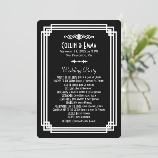Programmes de mariage Art Déco Noir & Blanc simple (Debout devant)