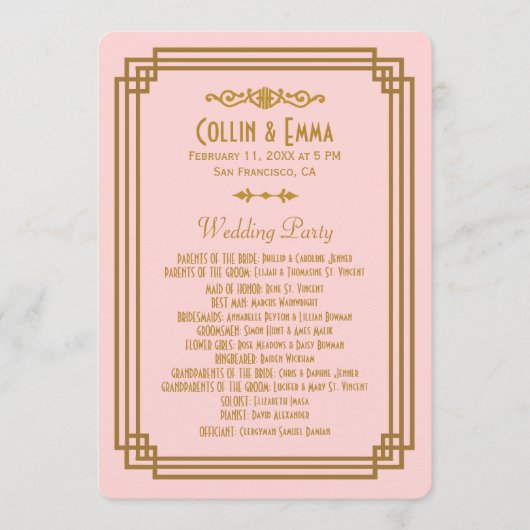 Programmes de mariage Art déco rose simple (Devant)