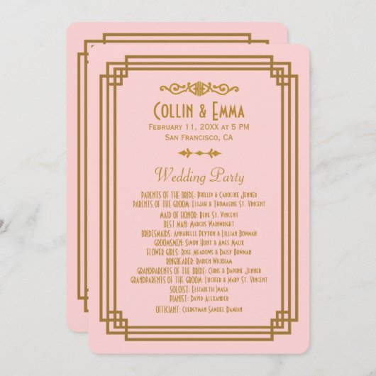 Programmes de mariage Art déco rose simple (Devant / Derrière)