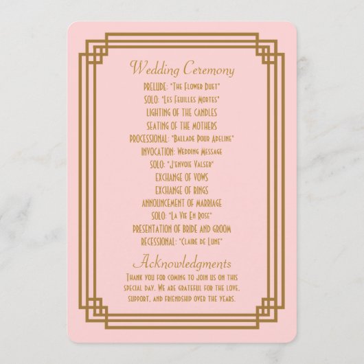 Programmes de mariage Art déco rose simple (Dos)