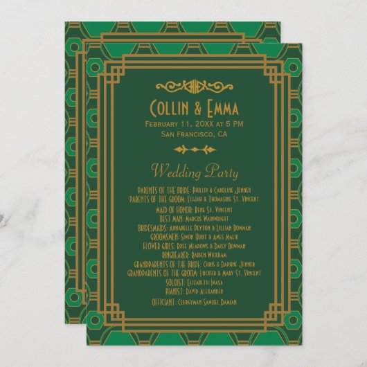 Programmes de mariage Art Déco Vert (Devant / Derrière)