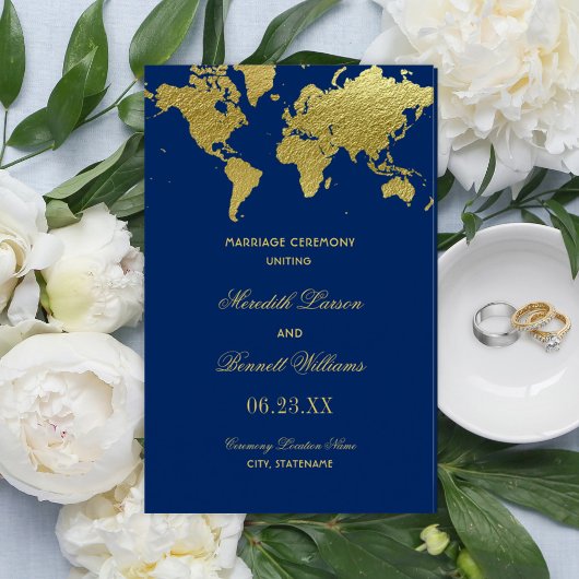 Programmes de mariage avec carte du monde en bleu