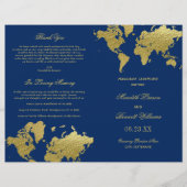 Programmes de mariage avec carte du monde en bleu (Devant)