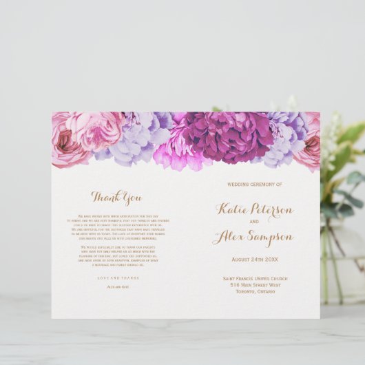 Programmes de mariage avec de jolies fleurs d'aqua (Debout devant)
