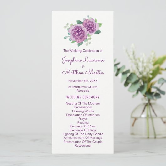 Programmes de mariage avec Rose d'aquarelle violet (Debout devant)