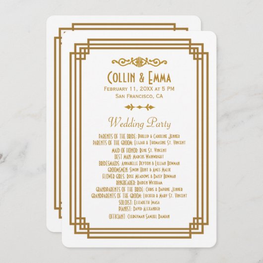 Programmes de mariage blanc Art déco simple (Devant / Derrière)