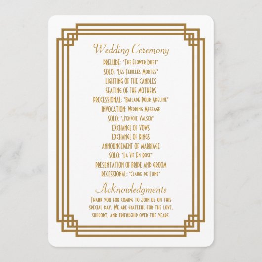 Programmes de mariage blanc Art déco simple (Dos)