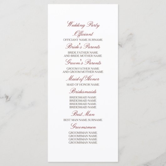 Programmes de mariage blanc et bourguignon rouge f (Dos)