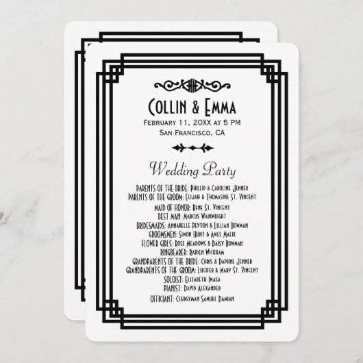 Programmes de mariage blanc et noir Art déco simpl (Devant / Derrière)