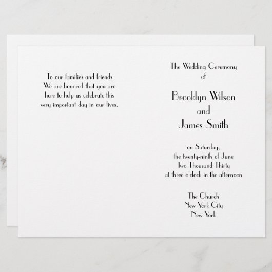 Programmes de mariage blanc minimal déco (Devant / Derrière)