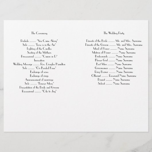 Programmes de mariage blanc minimal déco (Dos)