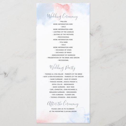 Programmes de mariage bleu et blanc (Dos)