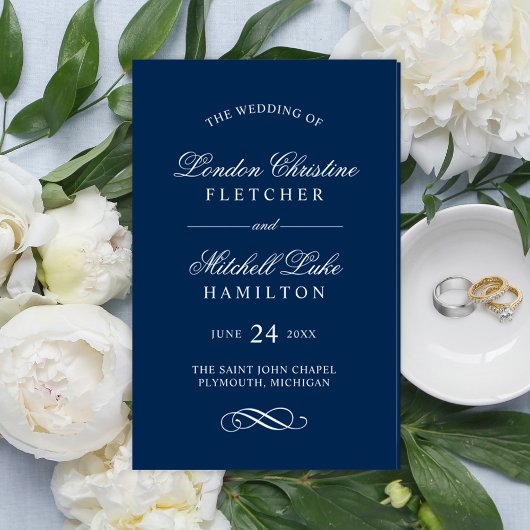 Programmes de mariage bleu marine élégants classiq