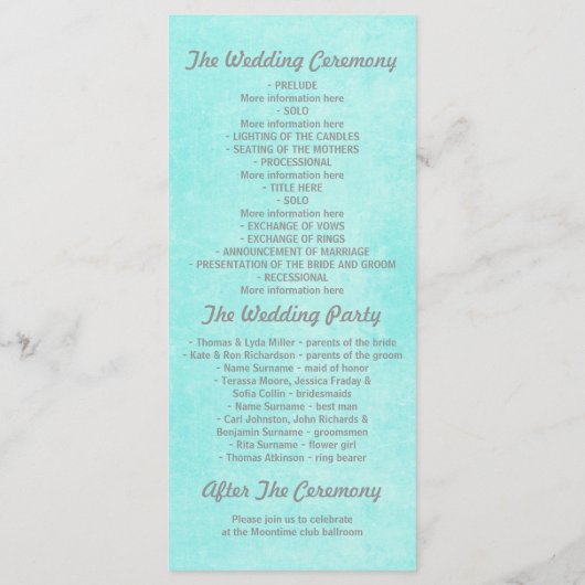 Programmes de mariage bleu vintage (Dos)