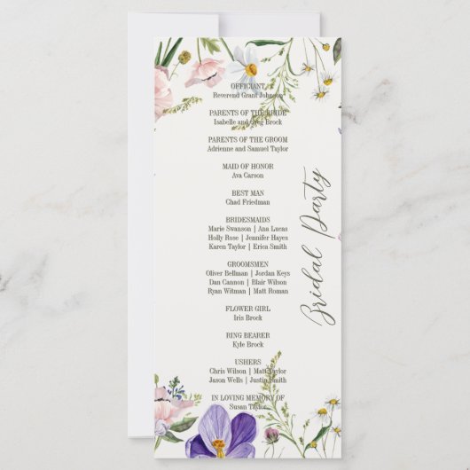 Programmes de mariage bordés de fleurs de mauve et (Dos)