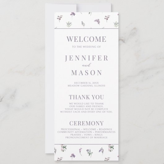 Programmes de mariage botanique de fleurs violette (Devant)