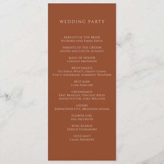 Programmes de mariage botanique en terre cuite mod (Dos)