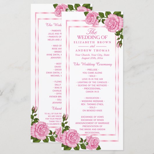 Programmes de mariage Bouquets d'angle rose joli (Devant / Derrière)