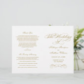 Programmes de mariage calligraphiés en or antique (Debout devant)