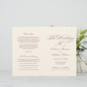 Programmes de mariage calligraphiés ivoire et mauv (Debout devant)