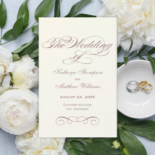 Programmes de mariage calligraphiés ivoire et mauv