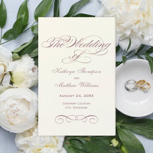Programmes de mariage calligraphiés ivoire et mauv