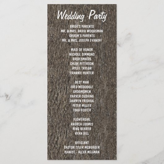 Programmes de Mariage campagnard de chêne sculpté  (Dos)