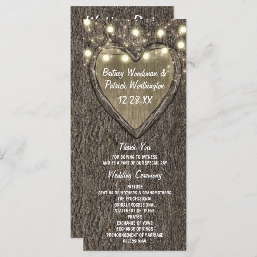 Programmes de Mariage campagnard de chêne sculpté  (Devant / Derrière)