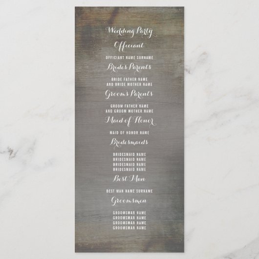 Programmes de Mariage campagnard rustique (Dos)