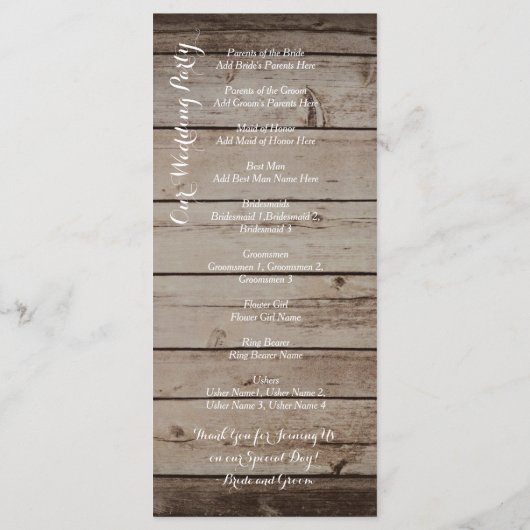 Programmes de Mariage campagnard rustique en bois  (Dos)