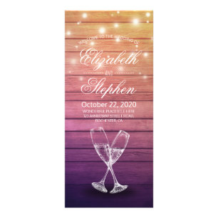 Programmes de mariage Carte Champagne Verres Bois 