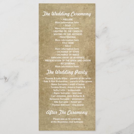 Programmes de mariage chatoyants vintages (Dos)