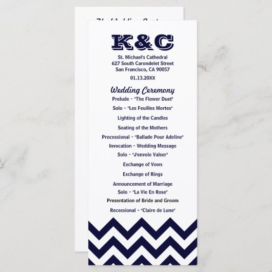 Programmes de mariage Chevron (Devant / Derrière)