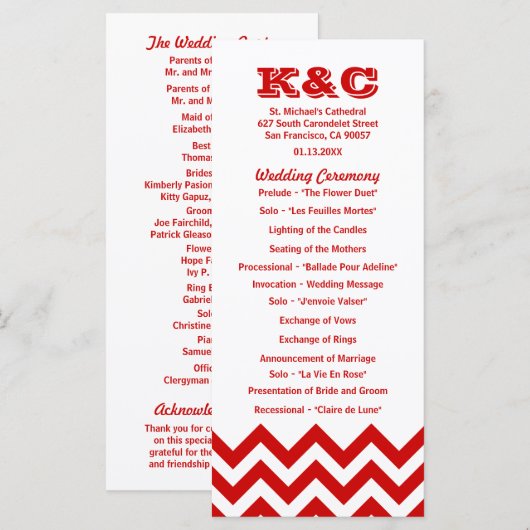 Programmes de mariage Chevron (Devant / Derrière)