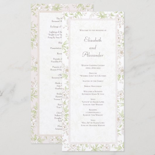 Programmes de mariage classiques à la rose blanche (Devant / Derrière)