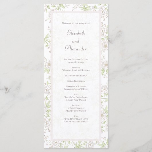 Programmes de mariage classiques à la rose blanche (Devant)