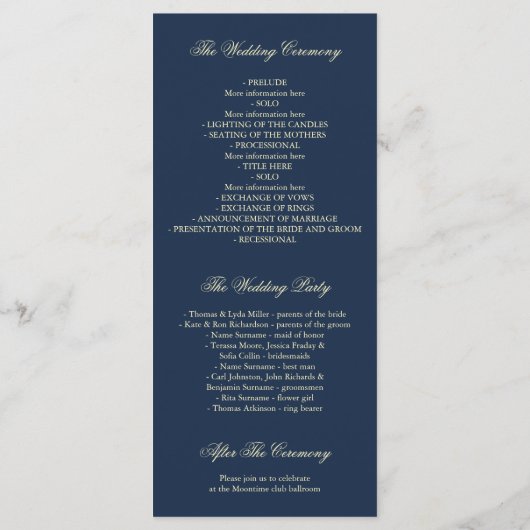 Programmes de mariage Confetti de la Marine et de  (Dos)